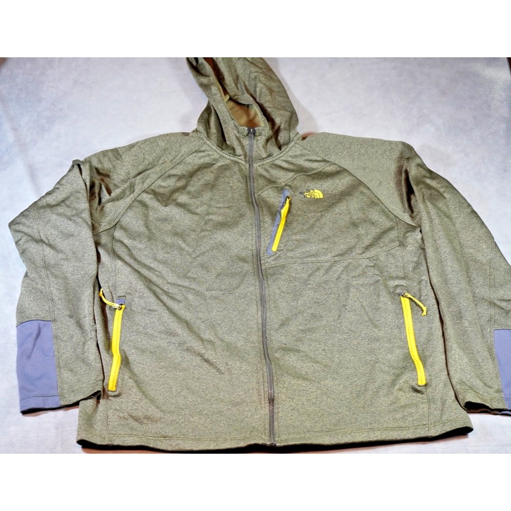 The North Face Fleece Green Full Zip Jacket Mens XXL Zip Pockets Thumb Holes